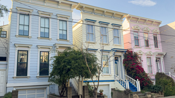 historic pastel colored houses on Lexington Street in San Francisco in the Liberty Hill Historic District