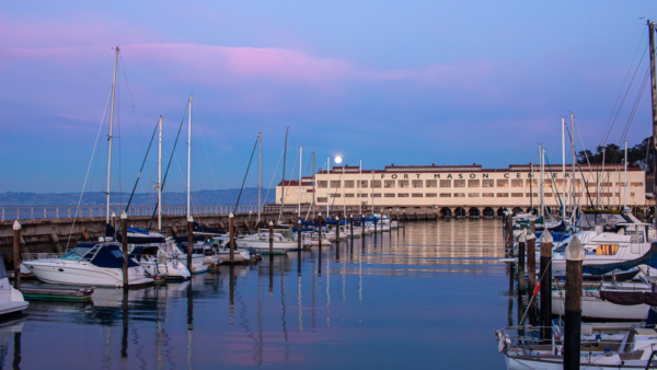 mood rise in Gashouse Cove in the Marina in San Francisco, evening run view
