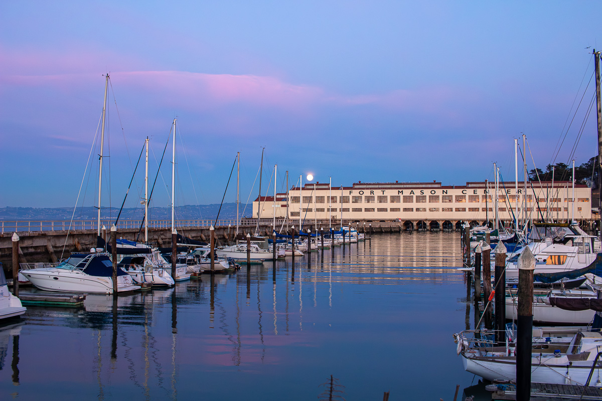 mood rise in Gashouse Cove in the Marina in San Francisco, evening run view
