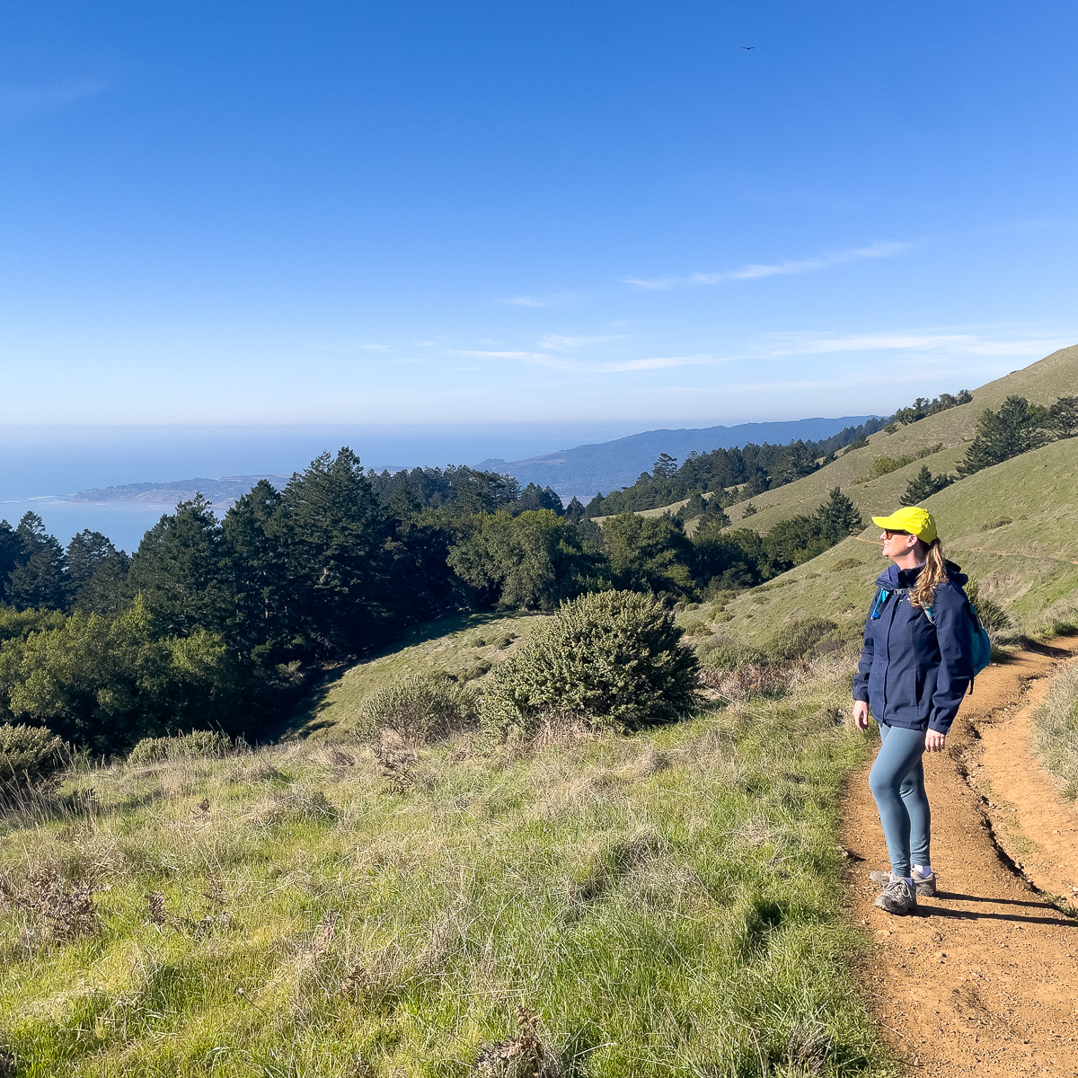 a female hiker at Mount Tamalpais in Marin County looking towards Stinson Beach, solo female travel