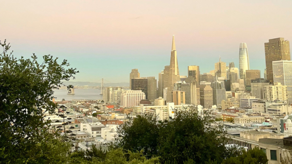 Sunset view of Downtown San Francisco from Russian Hill
