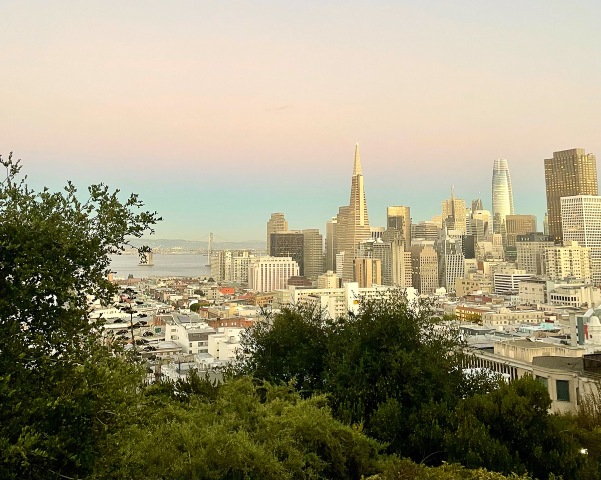 Sunset view of Downtown San Francisco from Russian Hill