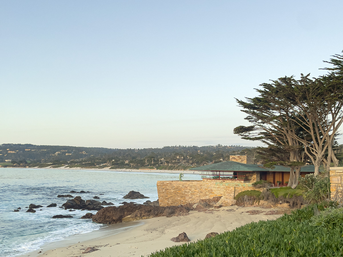 Looking back at the Frank Lloyd Wright House on Carmel Beach in Carmel, Carmel Architecture
