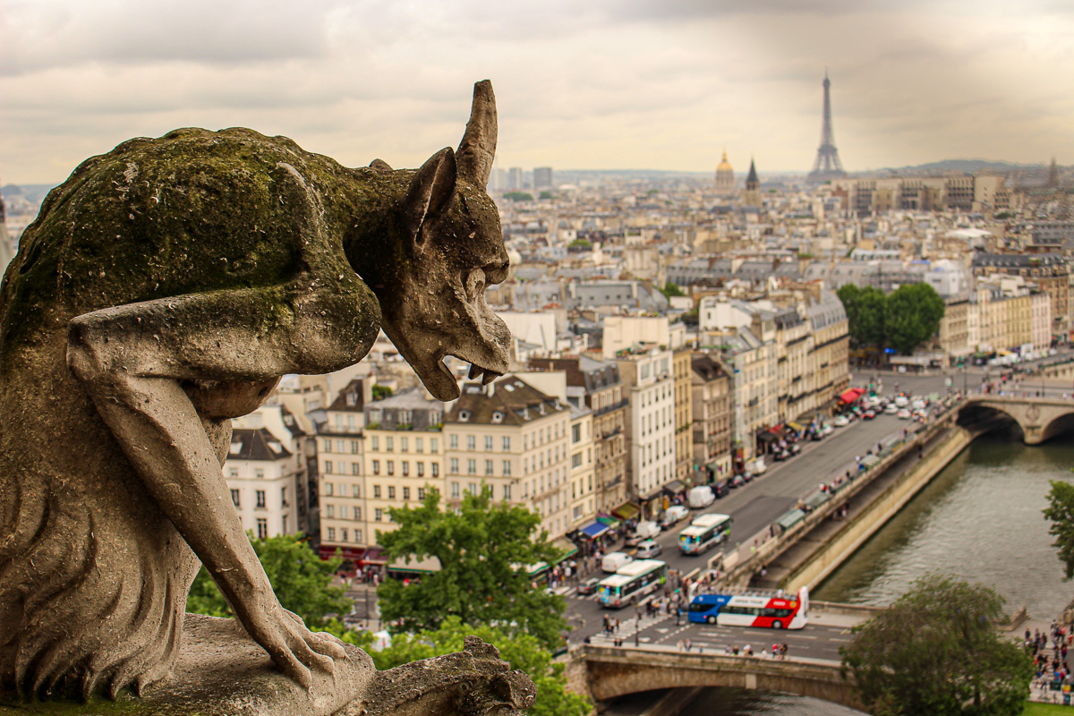 Paris, view from Notre Dame, Gargoyles of Notre Dame, architecture of Paris
