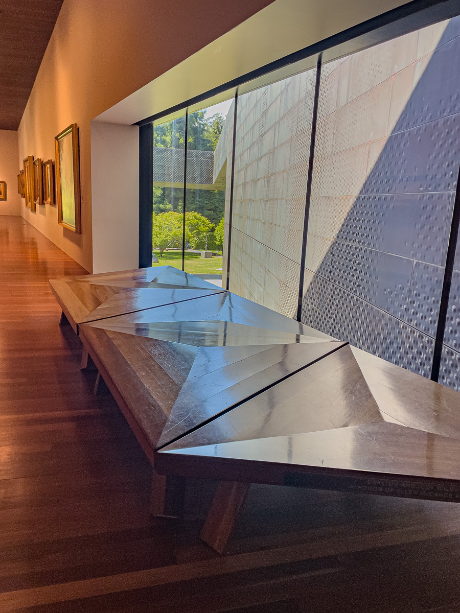 seating inside the de young, museum furniture