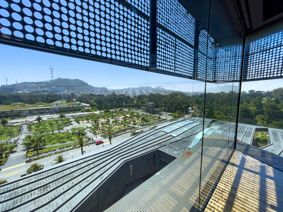 view from the observation tower at the de young museum in san francisco, free things to do in golden gate park, free things to do in sf, sutro tower, california academy of science