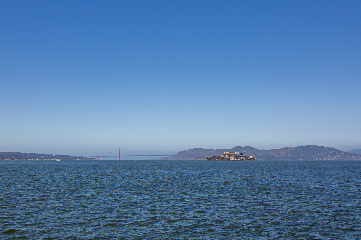 SF ferry views of Alcatraz and the Golden gate Bridge