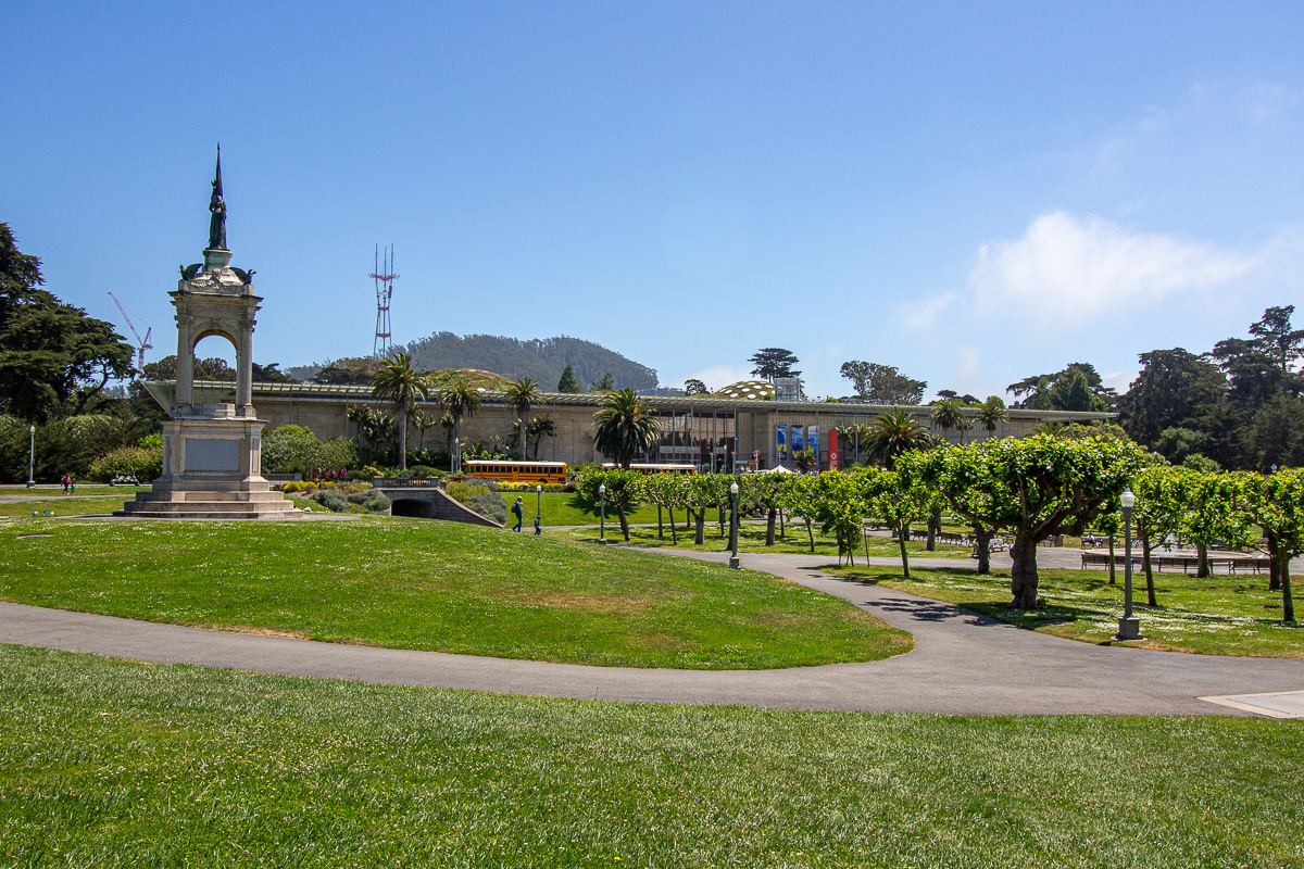 Music Concourse in Golden Gate Park, looking at the Academy of Science and Sutro Tower in San Francisco