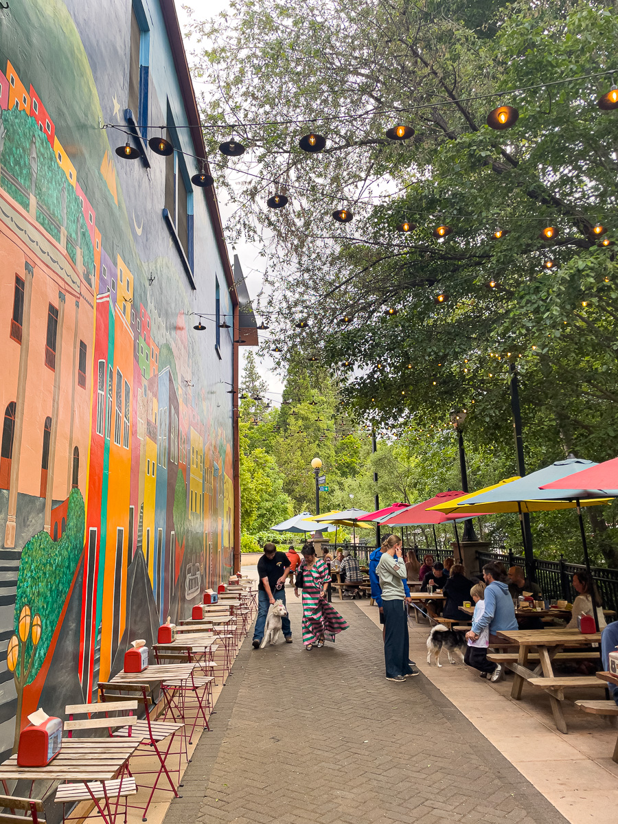 Calle Guanajuato in Ashland, Mural and outdoor dining along Ashland Creek, dog-friendly things to do in Ashland