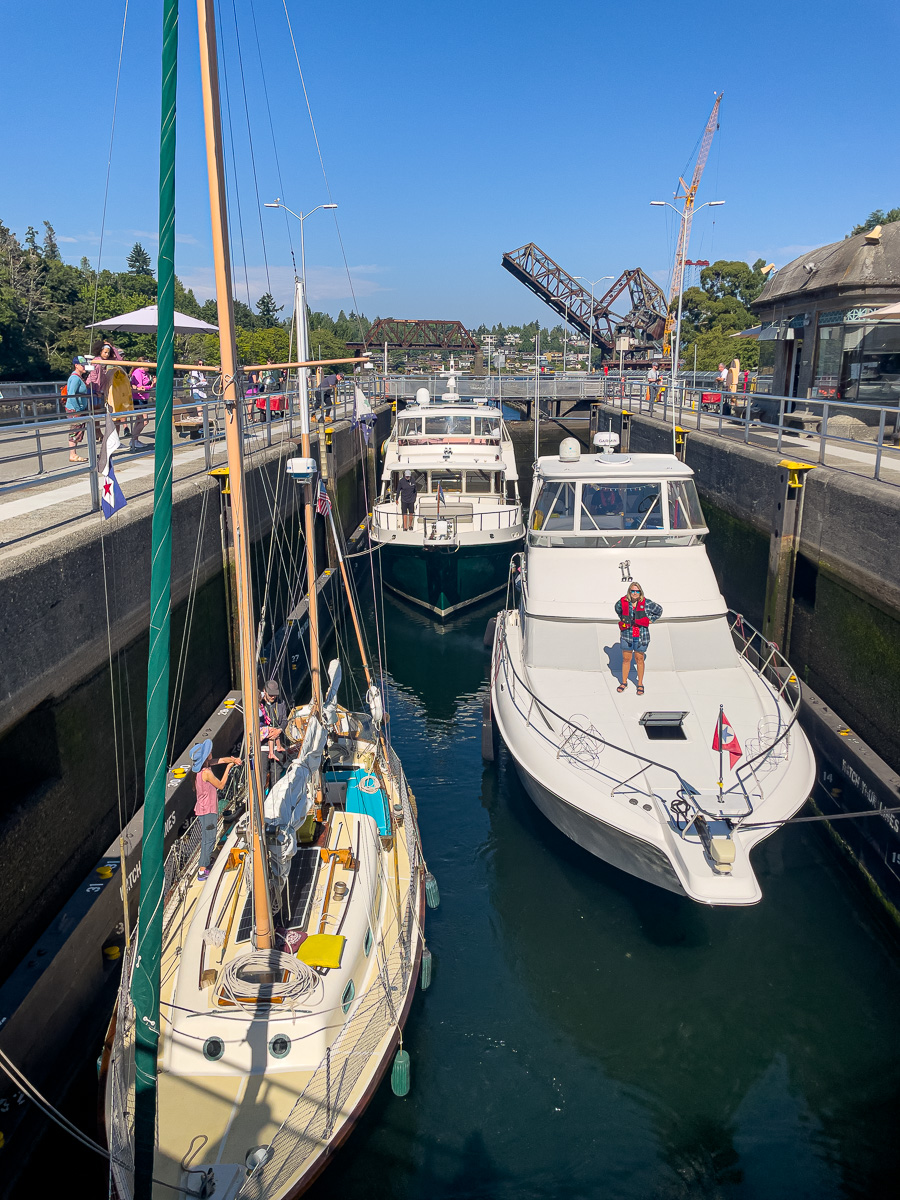Boats in the Ballard Locks in Seattle, things to see in Ballard, Salmon Bay