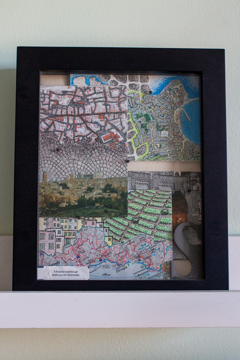 A collage of travel postcards, travel collage, travel crafts